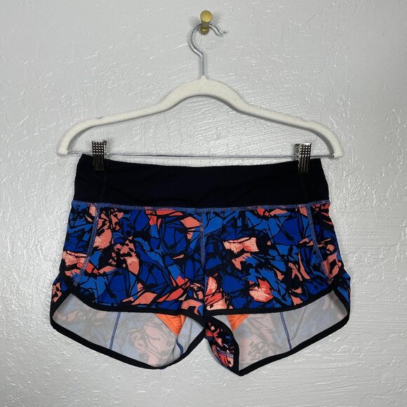 Lululemon Women 4 Paint Storm Harbor Blue Multi Black Speed Shorts Zip Pocket - Picture 1 of 9